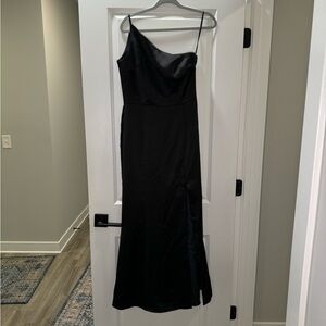 Amsale Kaia Dress Women Size 8 Black One Shoulder Satin Formal Glam Party Gown